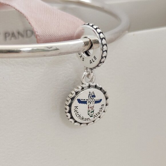 Pandora Alaska TOTEM & ALASKA FLAG Dangle Charm S925 Silver with box - Picture 2 of 7